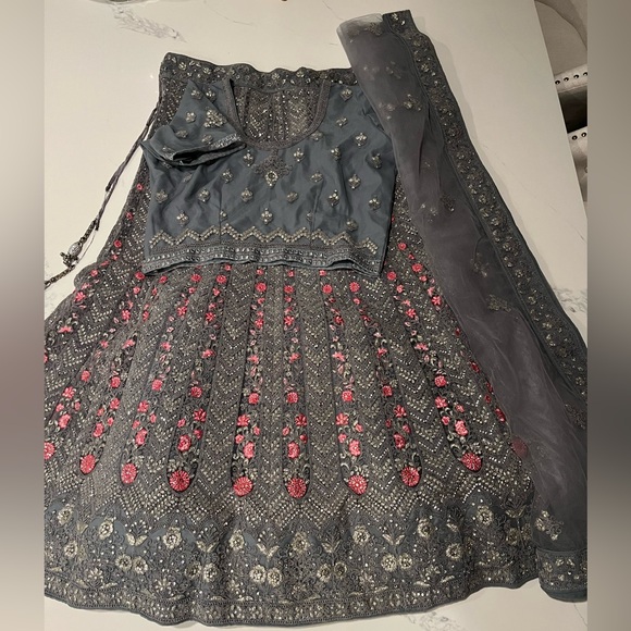 Heavily Embroiled and Embellished Mermaid Flare/Fishcut Lengha with Crystals - Picture 1 of 17